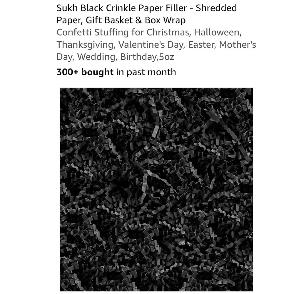 Sukh‎ Black Crinkle Paper Filler 5oz Shredded Gift Confetti Stuffing